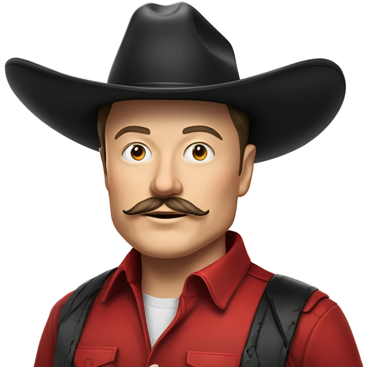  Elon musk eloncho with big mustache and black sombrero mexican hat and Tesla logo red shirt Tesla symbol token emoji