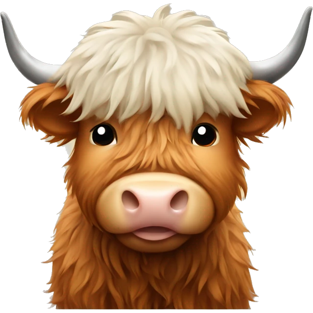 Cute fluffy highland cow eating emoji