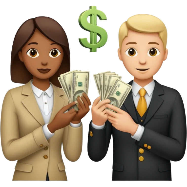 Two people exchanging money, with a dollar sign between them, symbolizing billing and financial transactions. emoji