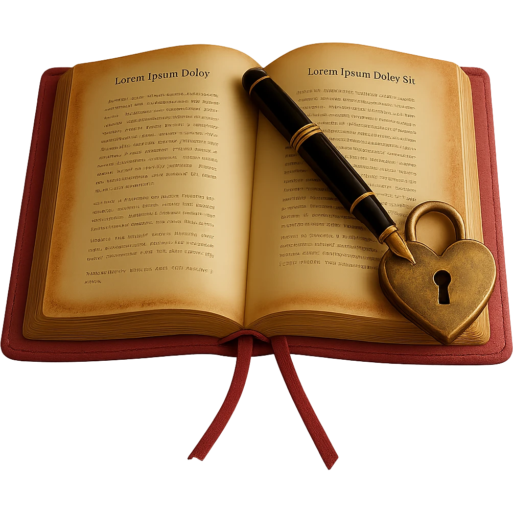 Add a heart-shaped lock to the pink leather-bound diary. Keep the background transparent. Make it realistic and detailed. emoji