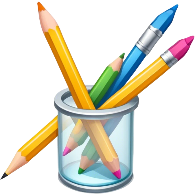 Illustration drawing icon, detailed linework, vibrant colors, artistic tools like pencils and brushes, clean lines, minimalistic design, transparent background. emoji