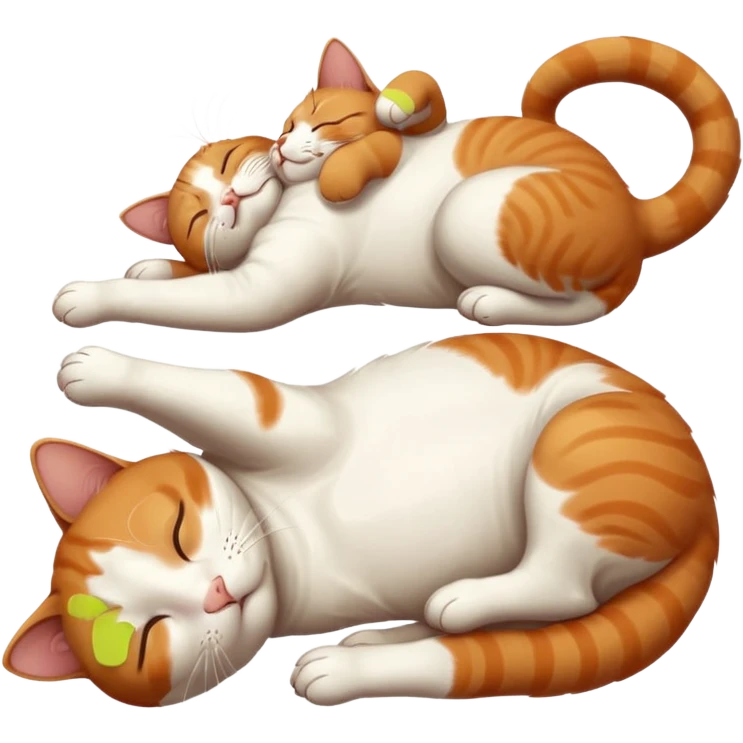 ginger and white small cat eyes closed lying down upside down with paws stretched out straight in different directions emoji
