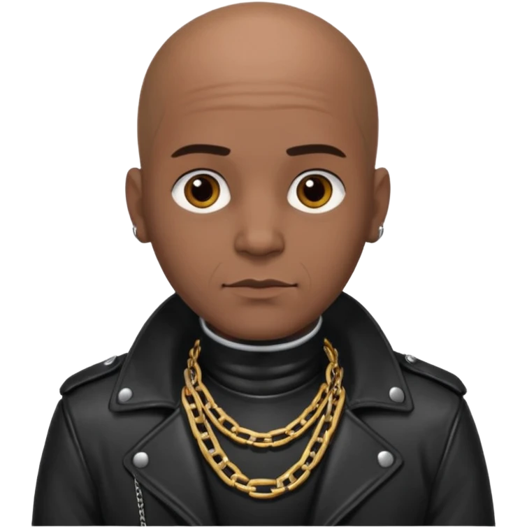 Bald dark leather clad guy wearing thick heavy chain collar emoji