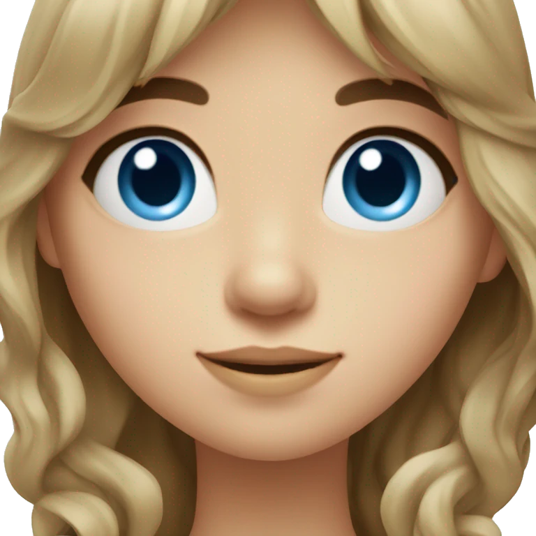girl with longer wavy brown hair with bangs and blue eyes emoji