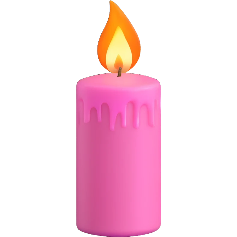 Draw a pink candle with a flame on it at an angle of 15 degrees from the vertical. emoji
