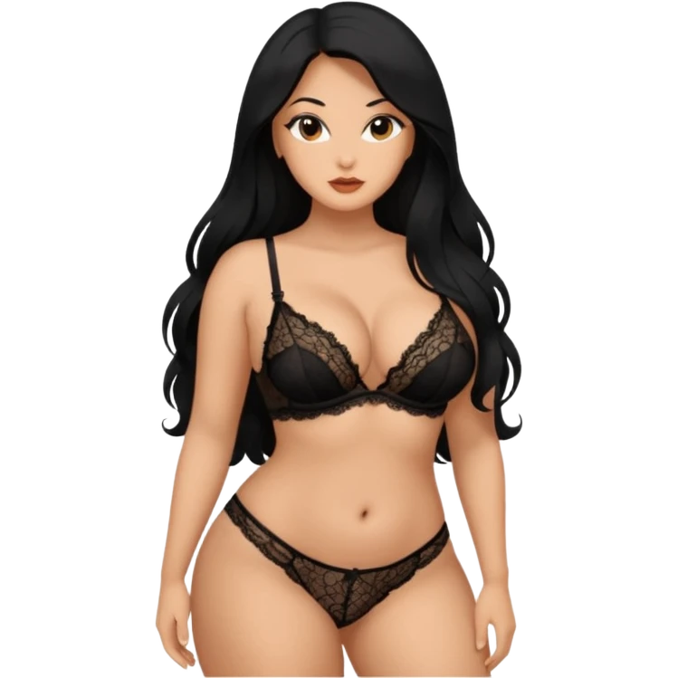 Curvy busty  tan Latina Woman with long black hair in lingerie found sexy poses emoji