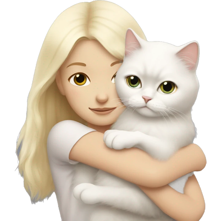Blonde girl snuggling white Persian cat emoji