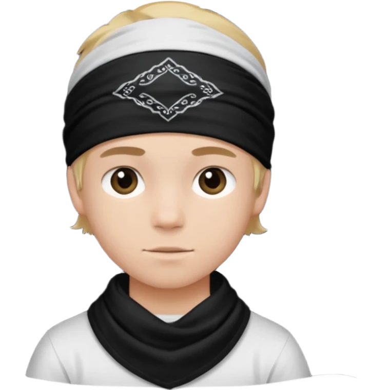 Make a boy wearing black bandana with some design on it  emoji