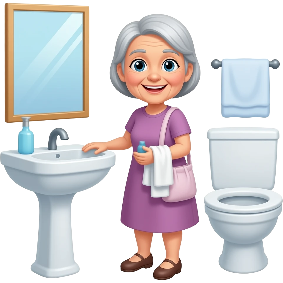 elderly woman getting help in the bathroom emoji