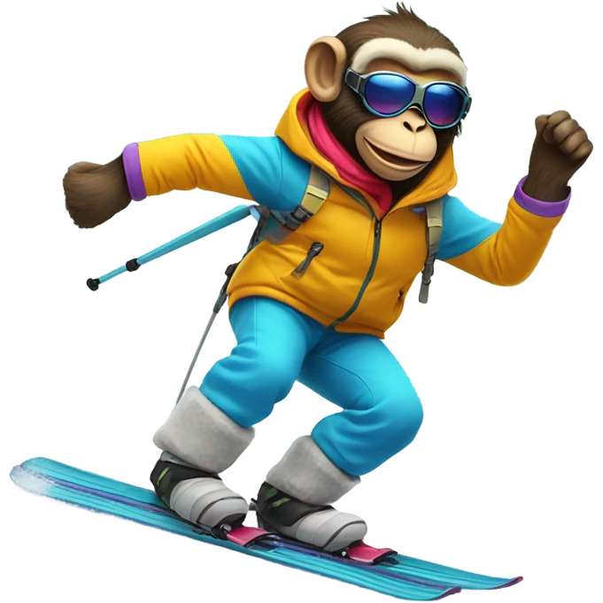 Skiing monkey with a big head emoji