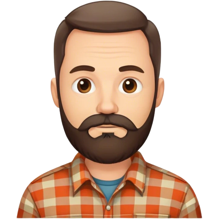 middle aged white man with dark brown circle beard, wearing a plaid shirt emoji