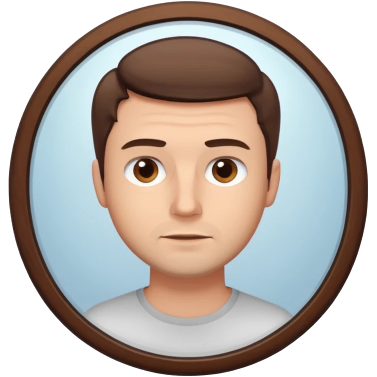 Белый мужчина смотрит в зеркало и видит себя emoji