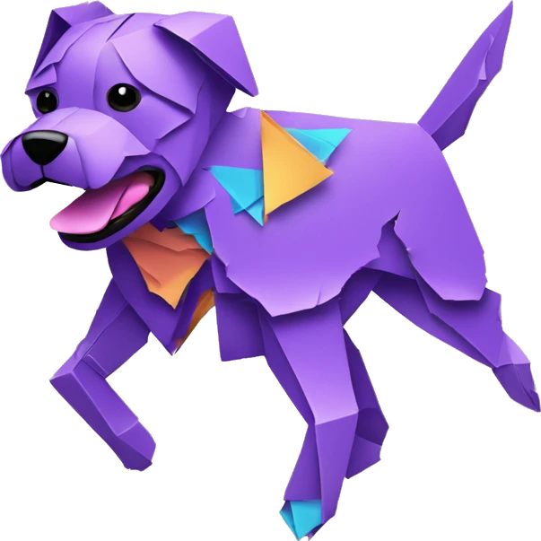 Ripped torn up broken shredded neon origami dog falling to pieces emoji