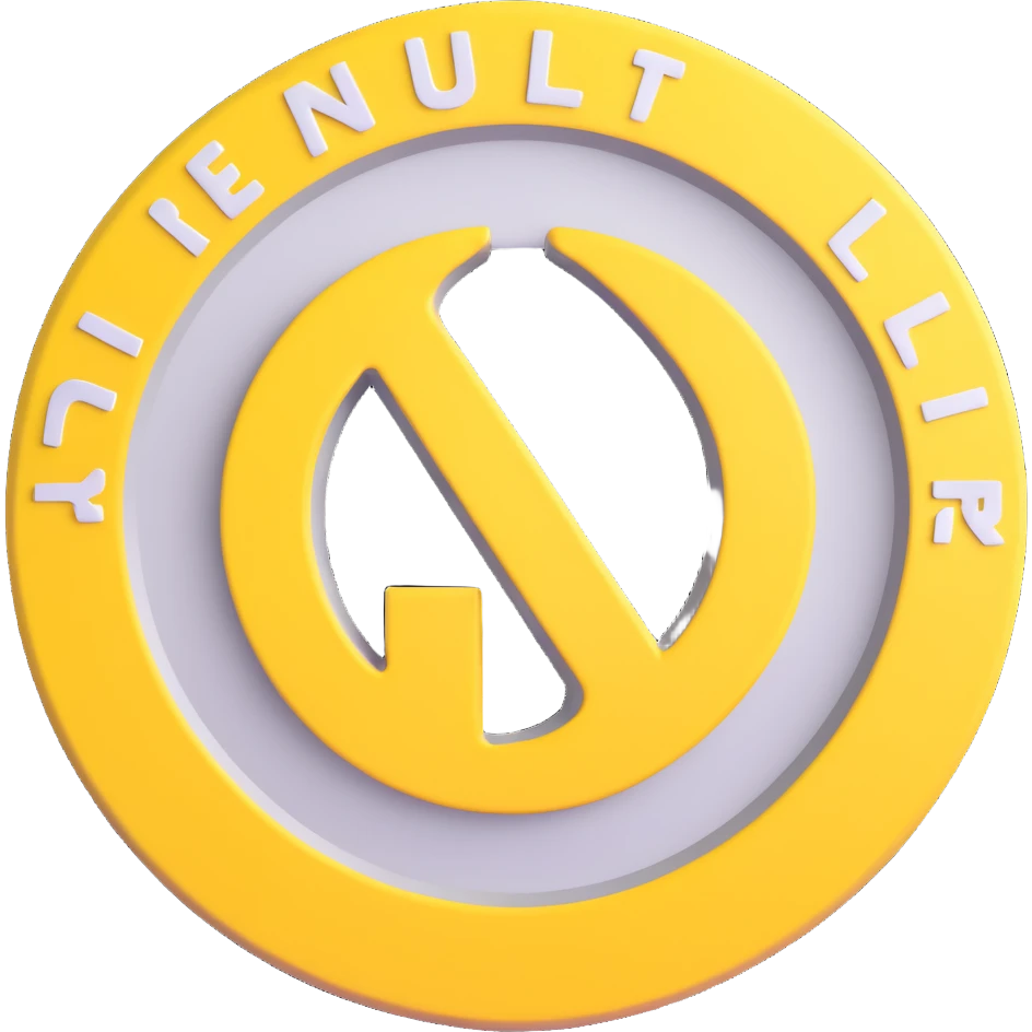 3D circular pattern with white "Renault" text in the center, yellow and silver color scheme, modern style emoji