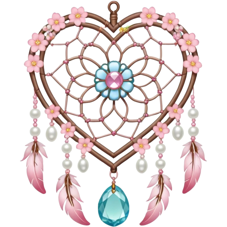 Sakura flower heart Cœur pastel suncatchers gemstones beadspearls crystals dreamcatcher emoji