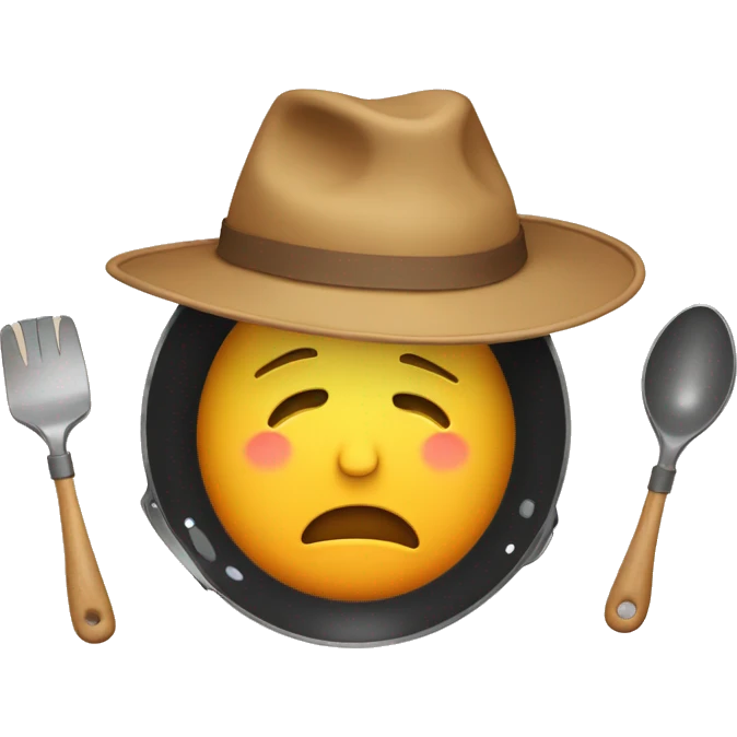 Crying face emoji with hands covering face and a frying pan hat emoji