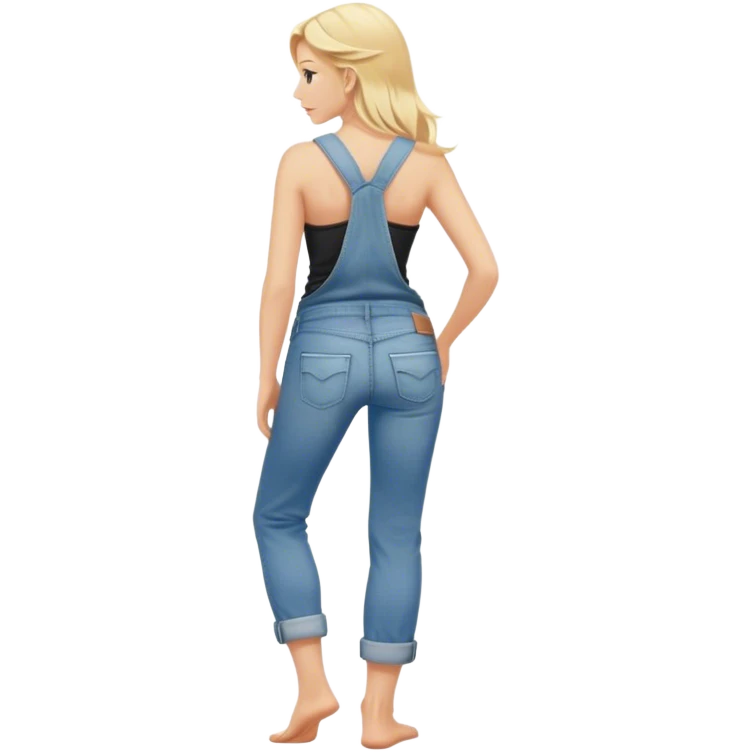 Barefoot blonde girl in rolled up denim jeans with with tank top right hand in back pocket from the back emoji