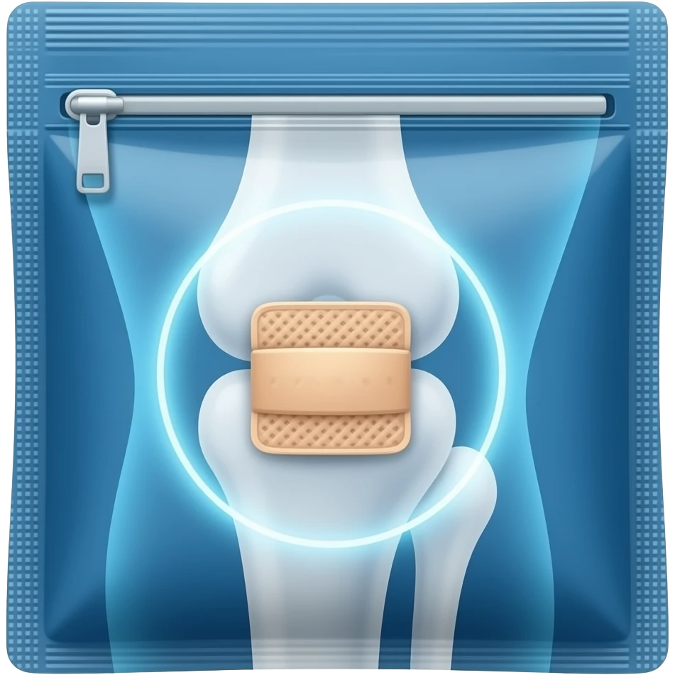 파스 (무릎 관절이 그려져있는 파란색 지퍼백, 밴드) emoji