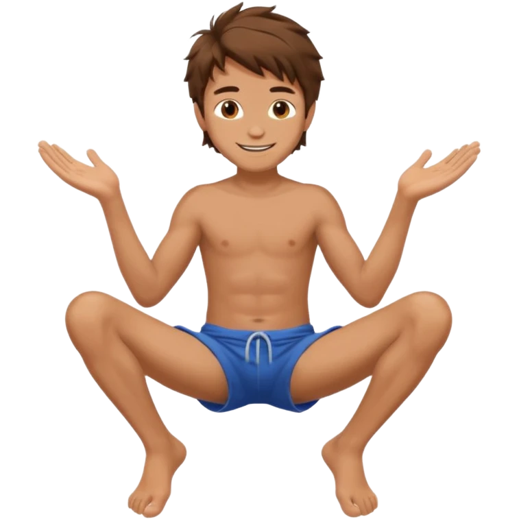 barefooted boy with messy brown hair and spread legs emoji