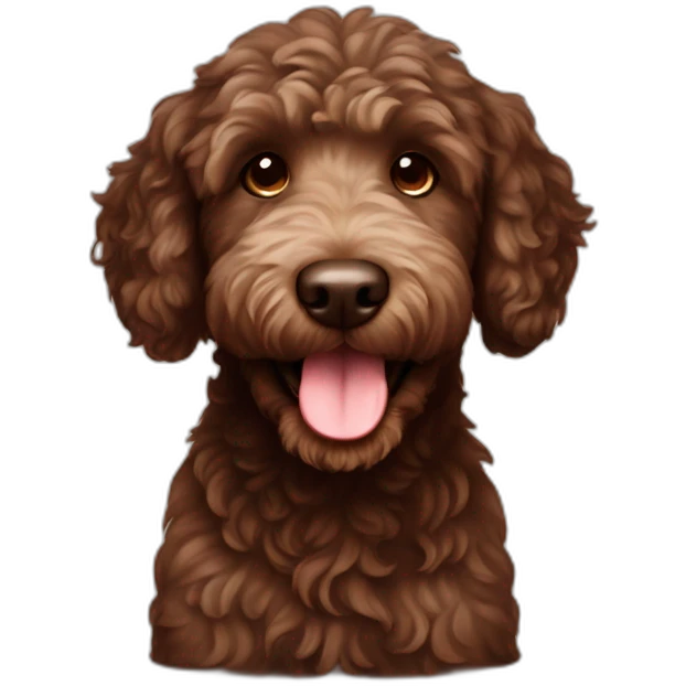 Chocolate mini labradoodle smilling emoji