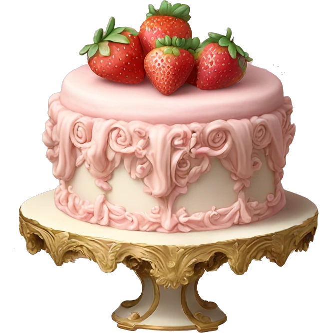 vintage rococo highly detailed pale pink cake with strawberries emoji