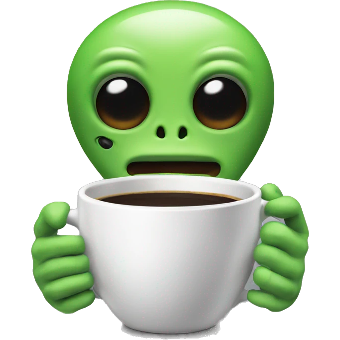 an alien with a cup of coffee and a cigarettes'  emoji