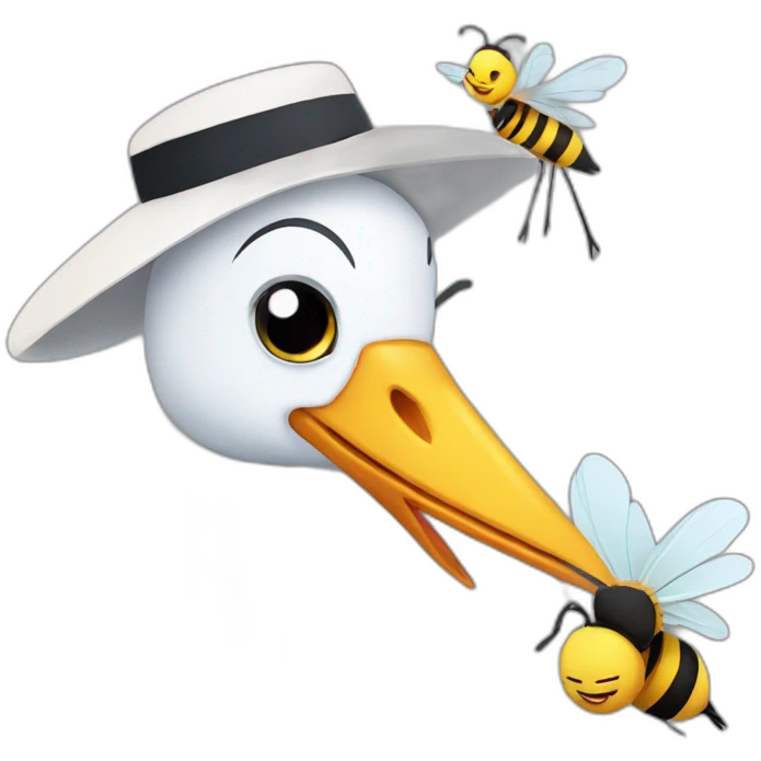 stork with a bee at a party emoji