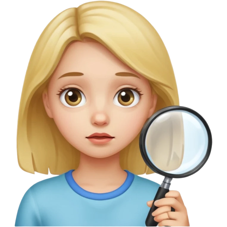 curious girl looking down at something through a magnifying glass emoji