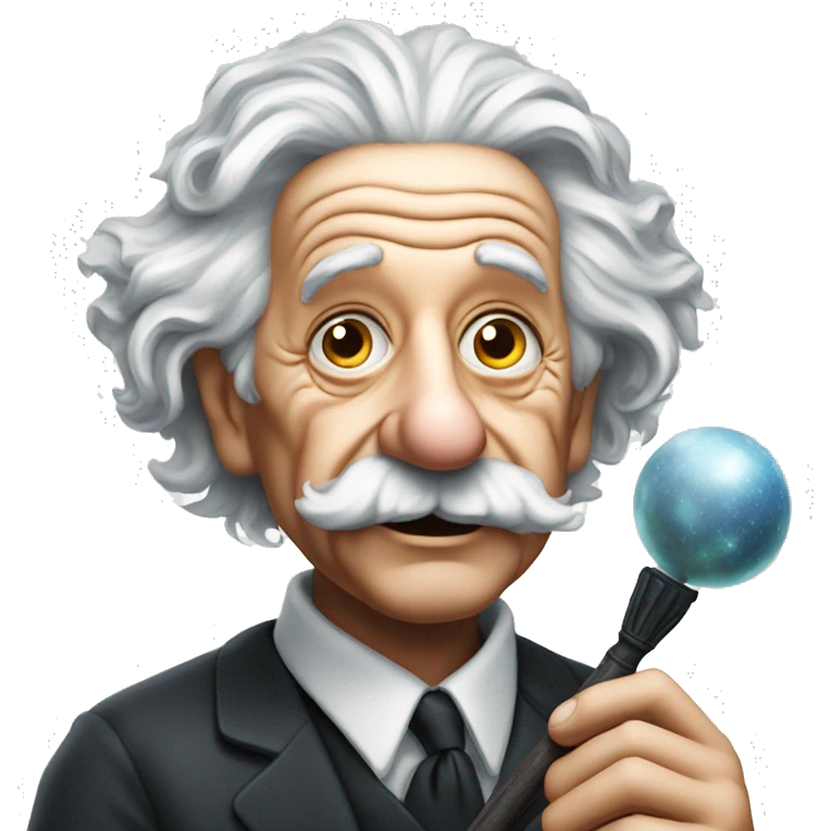 Albert Einstein holds a magic wand in his hand emoji