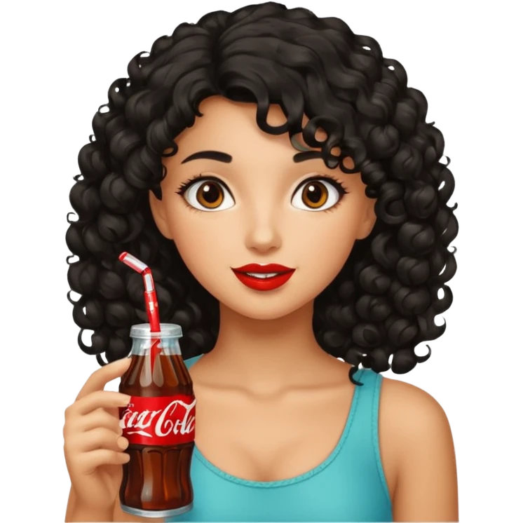 a pretty tan bratz girl with black curly hair drinking coca cola emoji