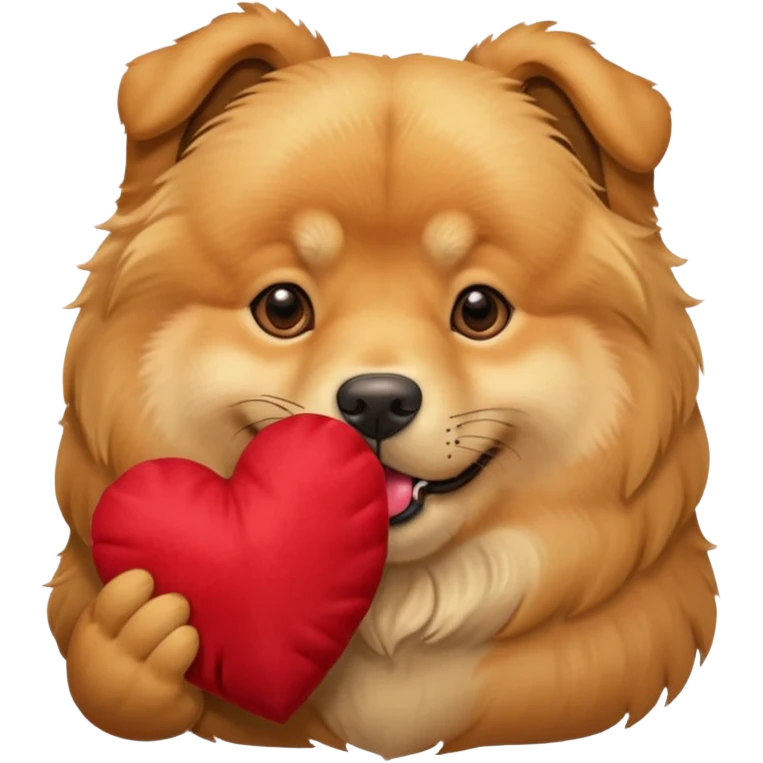 Golden Retriever/Chow Chow mix holding a large heart in its mouth emoji