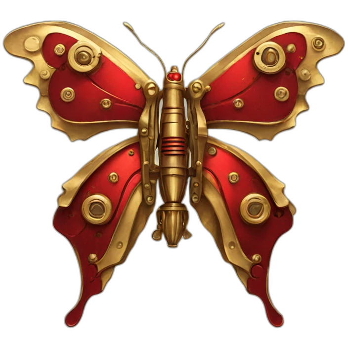Red metal and gold steampunk butterfly emoji
