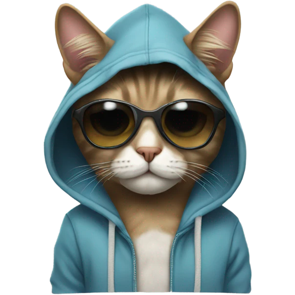 Cat wearing a hoodie and sunglasses emoji