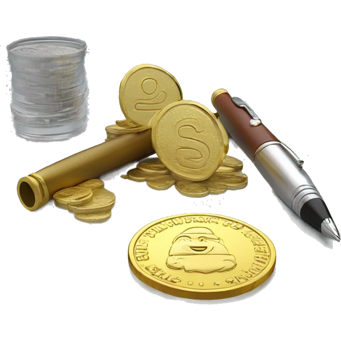 Half gold, Quater glass, Quater Silver coin with a pen emoji