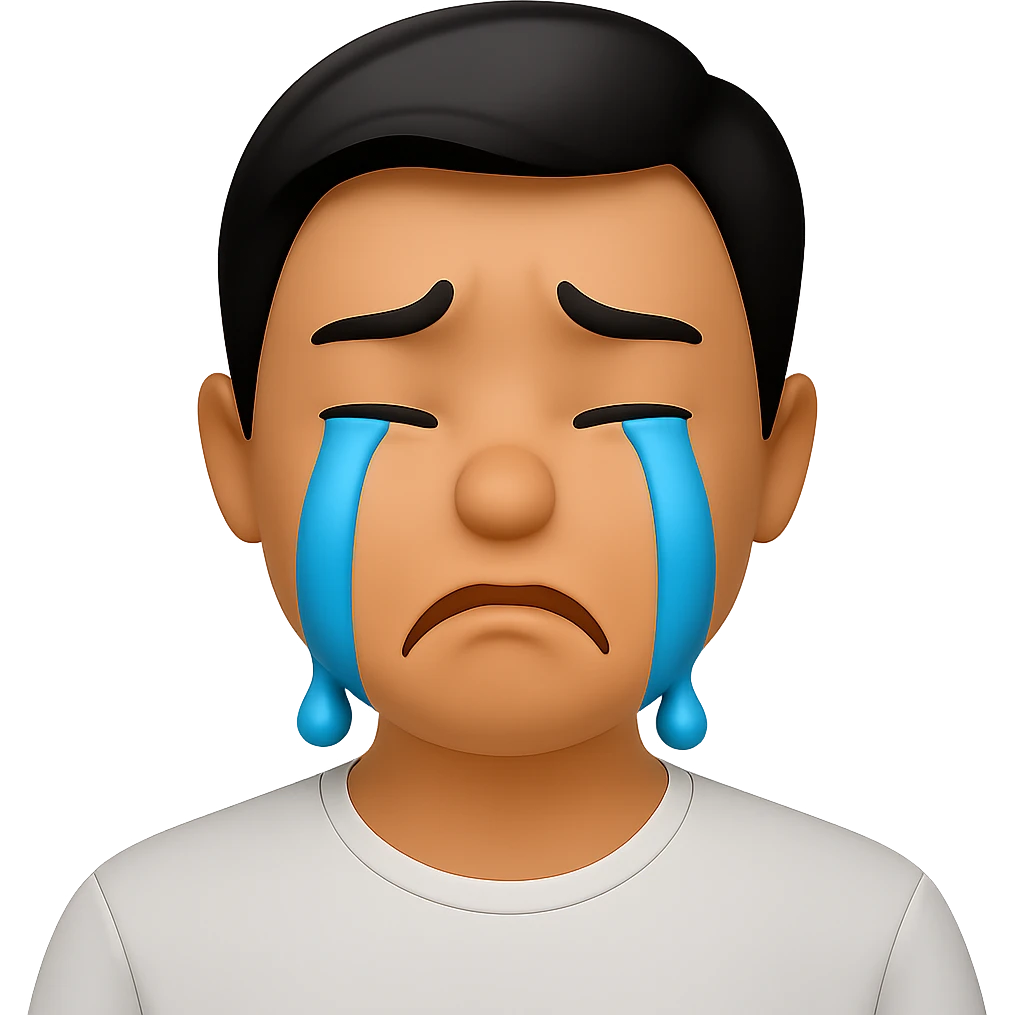 Make the background transparent while keeping the crying and sad expression unchanged. Preserve the original style and details of the image. emoji
