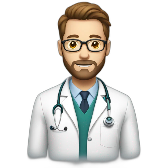 white doctor with short brown hair, big forehead, glasses and beard emoji