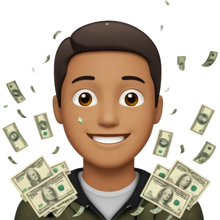 someone with 5 dollar bills raining down on him emoji