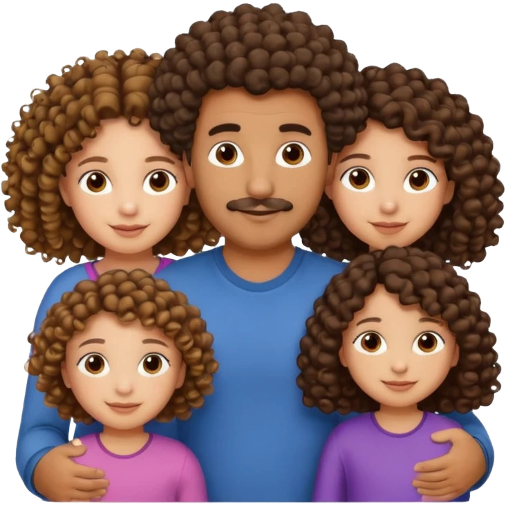 Brown dad with his two daughtersbone who is 5 and has curly hair and one who isn3 who has curly hair mixed race emoji