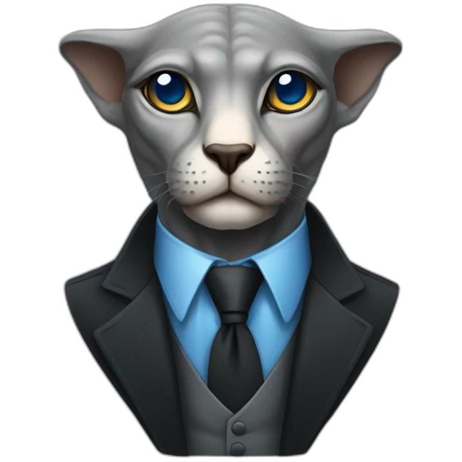 sphinx grey can with blue eyes portrait in black suit emoji