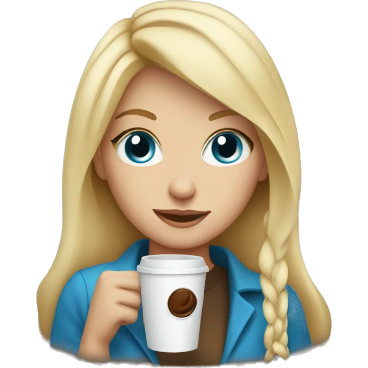 Blonde girl with blue eyes holding a coffee  emoji