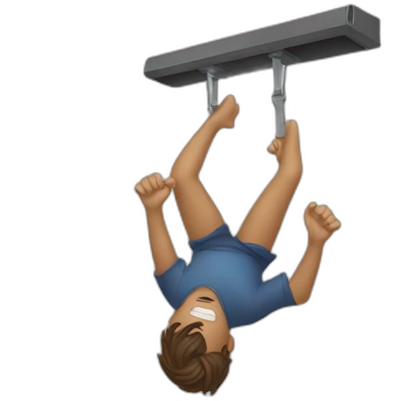 Person hanging to a fan emoji