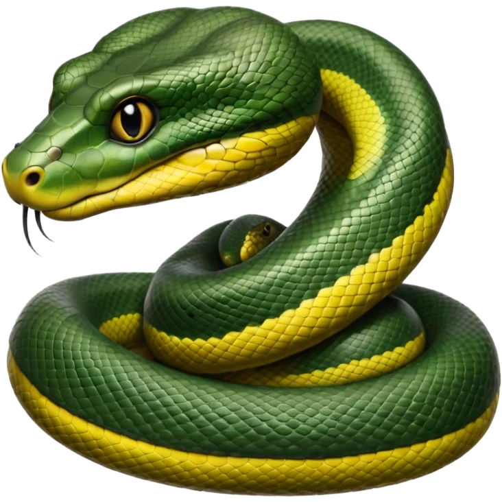 A photo-realistic digital illustration of a Green Anaconda, chest upward, with a broad, flat head, muscular body, and high-set eyes. Its olive-green body is covered with symmetrical, bold black oval spots, and its smooth, glossy scales highlight its large, powerful build. emoji