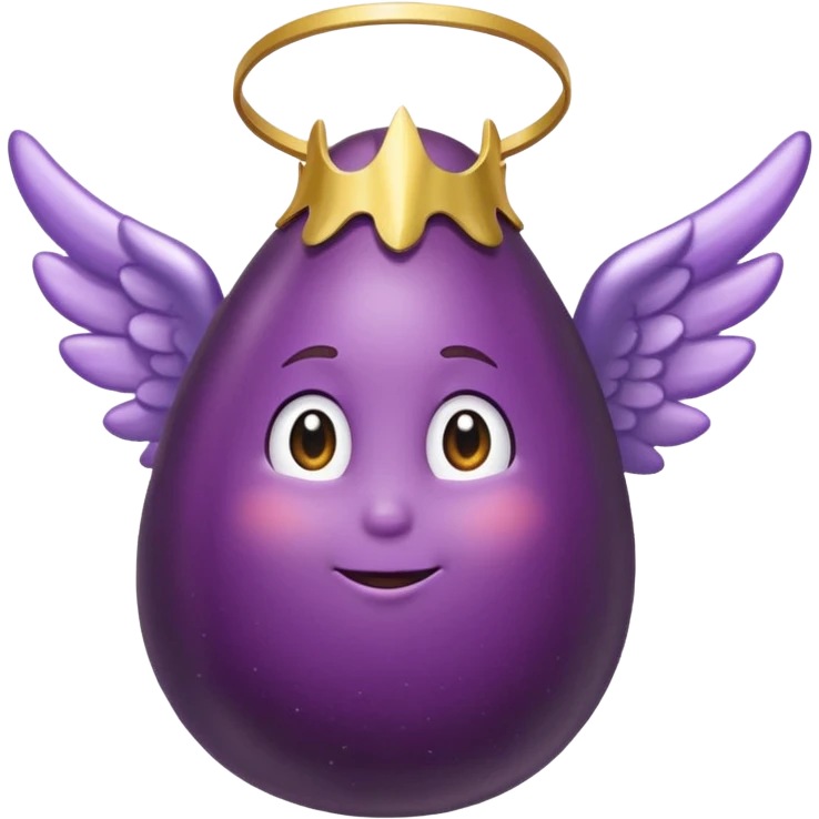 Realistic eggplant from the side wearing an angel halo emoji