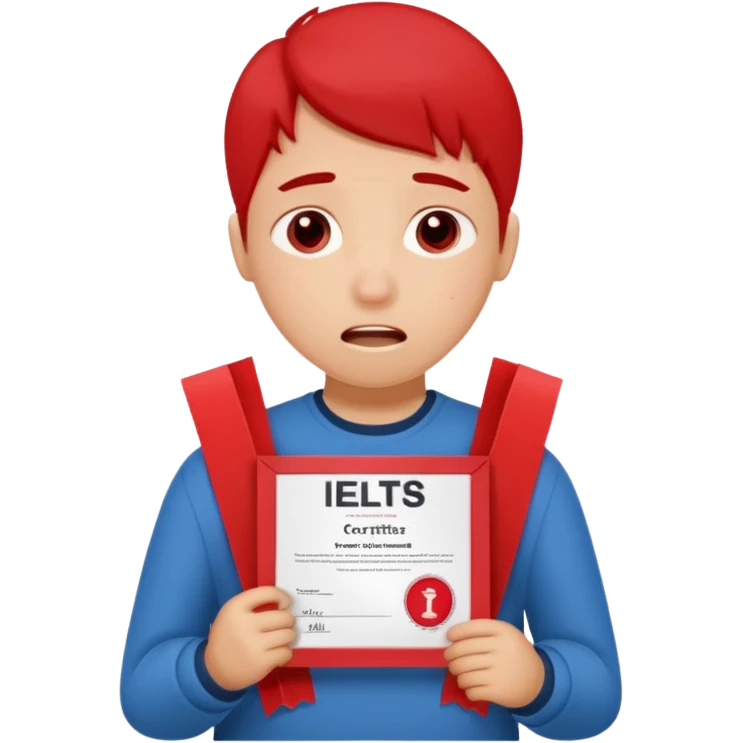 emoji student sad holding red sertificate IELTS 5.5, crying, failure, white background emoji