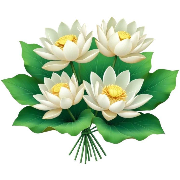 bouquet white lotus,stem, lotus leaf emoji