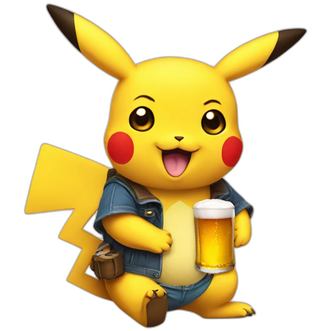 Pikachu with beer emoji