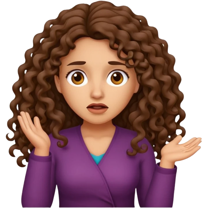 Latina woman with long curly hair shrugging confused  emoji