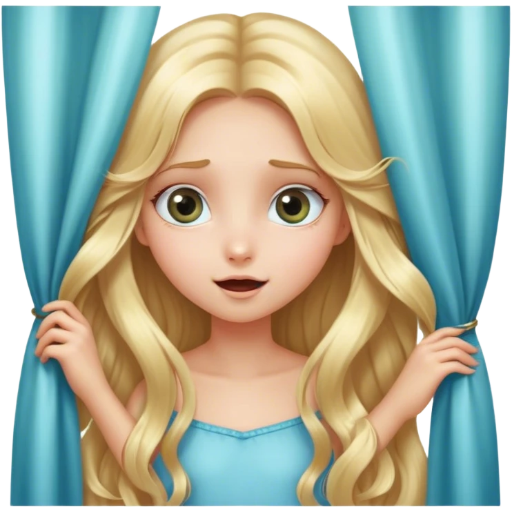 Cinematic Adorable Rapunzel Portrait Emoji, Playfully peeking out from behind a curtain of hair, big sparkling eyes, cheeks flushed with excitement, exuding charm and innocence, an absolute delight! emoji