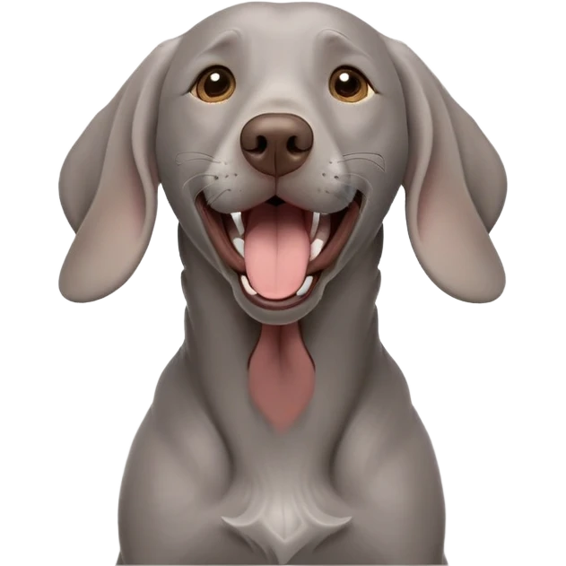 cinematic-cute-yawning-weimaraner-portrait-emoji,-head-tilted-slightly-with-a-dramatic,-wide-open-yawn,-revealing-a-sleek grey fur-with-a-subtle-shimmer,-floppy-ears-slightly-drooping,-round-brown-eyes-barely-open-in-drowsy emoji