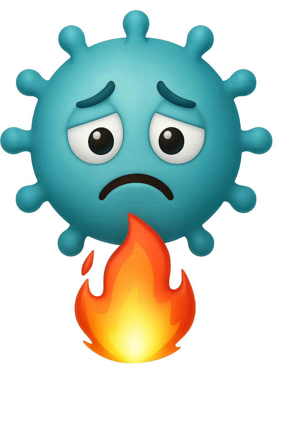 EMOJI STILE IPHONE 3D DI BATTERI INTESTINALI 3D CON ESPRESSIONE TRISTE  IN VOLTO MENTRE SOTTO DI LORO BRUCIA UNA FIAMMA, FAGLI ANCHE LA PARTE BIANCA DEGLI OCCHI, NON SOLO LA PUPILLA emoji